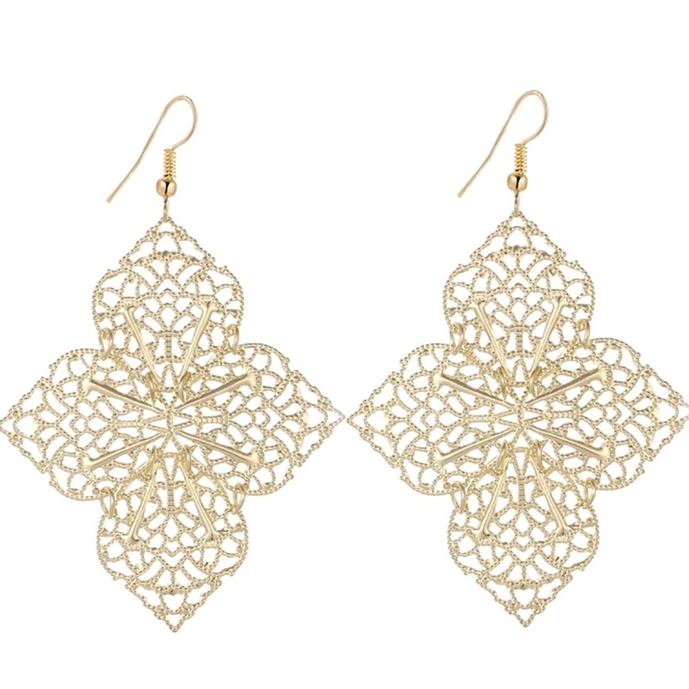 Gold Colored Clover Drop Earrings